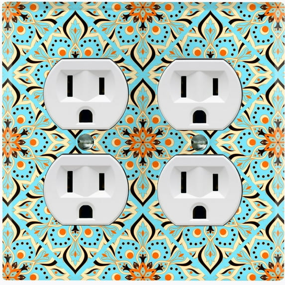 Metal Light Switch Plate Cover Mandala Teal Flower Tile Pattern MDL013