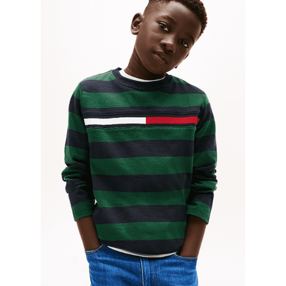 Tommy Hilfiger Boys' Kids' Long-Sleeve Stripe Logo T-Shirt, XL, ( 16-18 )