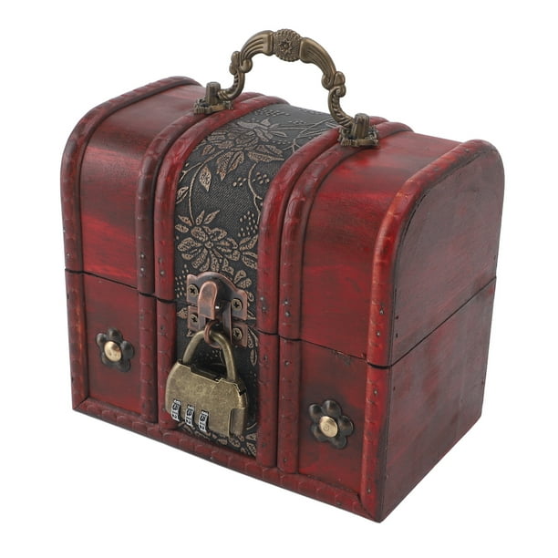 CAJA DE COFRE DEL TESORO VINTAGE, CAJA DE ALMACENAMIENTO DE JOYERIA DE MADERA DELA DECORATIVA VINTIVA PARA HOGAR
