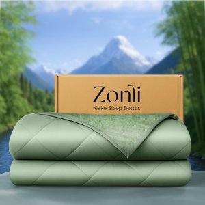 ZonLi Cooling Bamboo Viscose Comforter Breathable Green Full Size 90x90