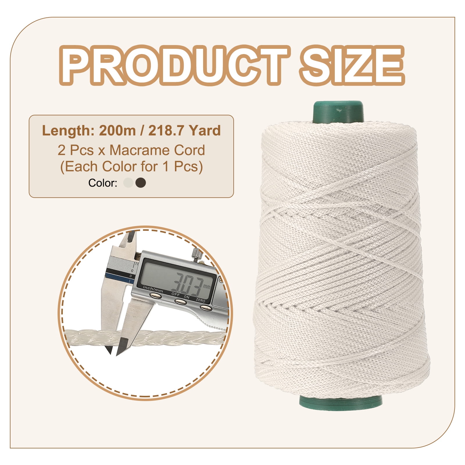 Polyester Macrame Cord, Polypropylene Craft Crochet Bag Rope Yarn for DIY Projects Beige/Brown