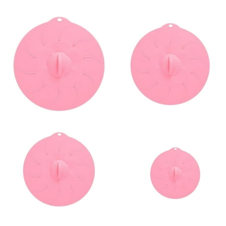 

4pcs Food Bowl Lids Set Multifunction Silicone Pot Cover Heat Resistant Sealed Lid (Pink)