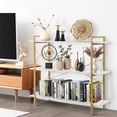 thumbnail image 4 of 3 Tier Bookshelf, Modern Open Low 3 Shelf Bookcase,Small Book Shelves for Bedroom, Wood and Metal Display Shelves Storage Bookshelves,for Home Office,Living Room, Kitchen,White&Gold, 4 of 7