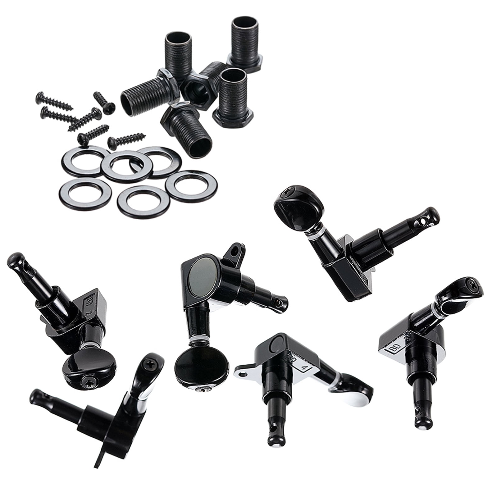 6 Piece Black Metal Guitar Tuning Pegs Set Metal Texture for Acoustic and Electric Guitars 10mm Peg Holes Replacement