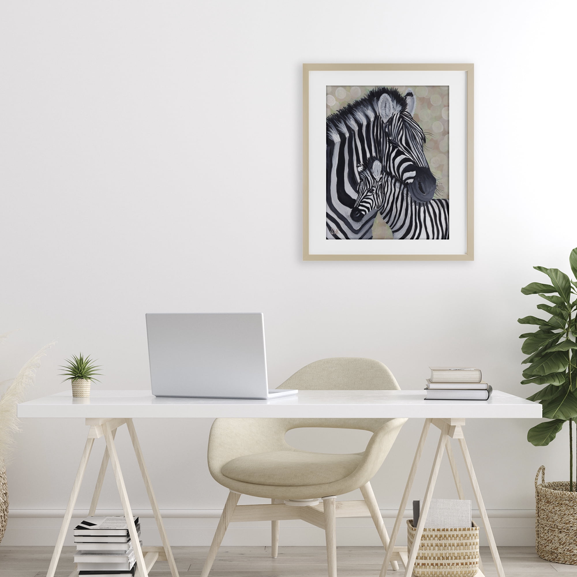 Stupell Industries Mama Zebra & Her Foal Birch Framed Print Under Glass, design by Sarah Waldron Kimball