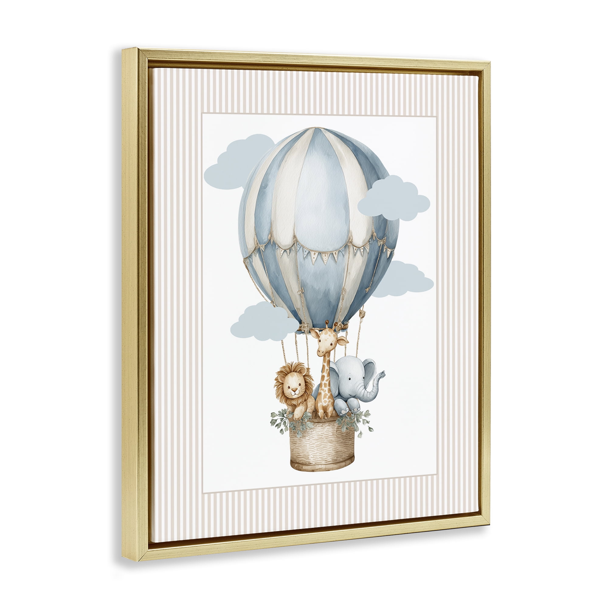 Stupell Industries Hot Air Balloon Animals Gold Framed Floater Canvas Wall Art, design by Christine Simpson Art