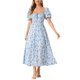 thumbnail image 2 of INSPIRE CHIC Vestido Maxi de Manga Abullonada con Cuello de Laço Floral para Mujeres en Azul Claro, 2 of 5