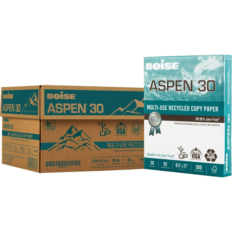 Aspen 8.5 x 11 Paper 500 Sheets/Ream 30% Recycled, Multipurpose Copy Paper