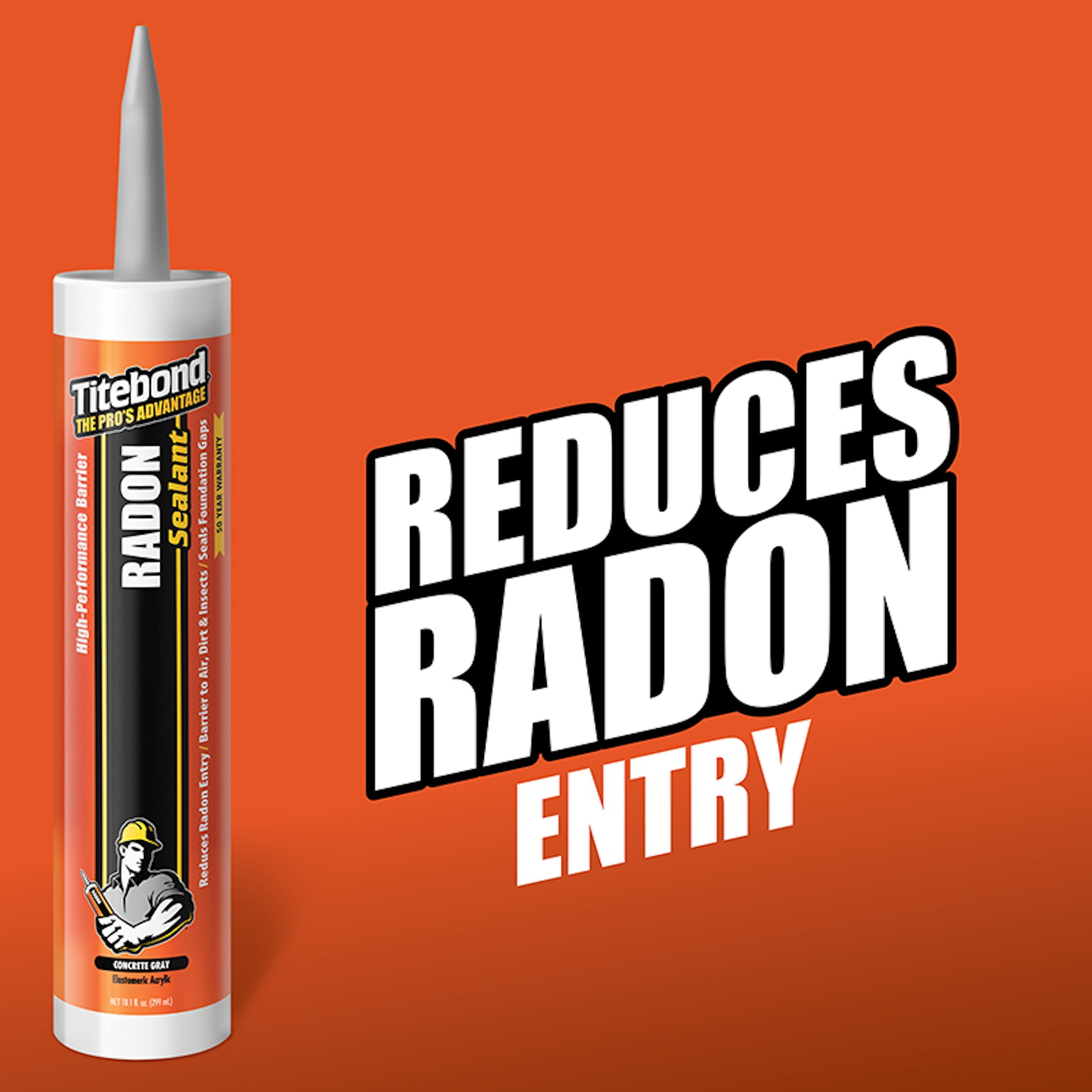 (2 pack) Titebond Radon Sealant, Concrete Gray 10.1 Oz – Elastomeric Acrylic Foundation Caulk, Flexible Crack Filler for Concrete Gaps, UV Resistant, Paintable, Interior Exterior Use – 3251