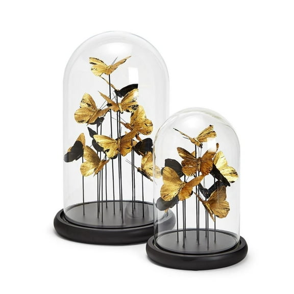Two's Company Tozai Set of 2 Golden Butterflies in Dome