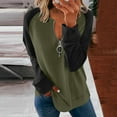 thumbnail image 2 of Online Juebong Women Casual Solid Zipper Splicing Loose Hooded Long Sleeve V-Neck Tops, 2 of 5
