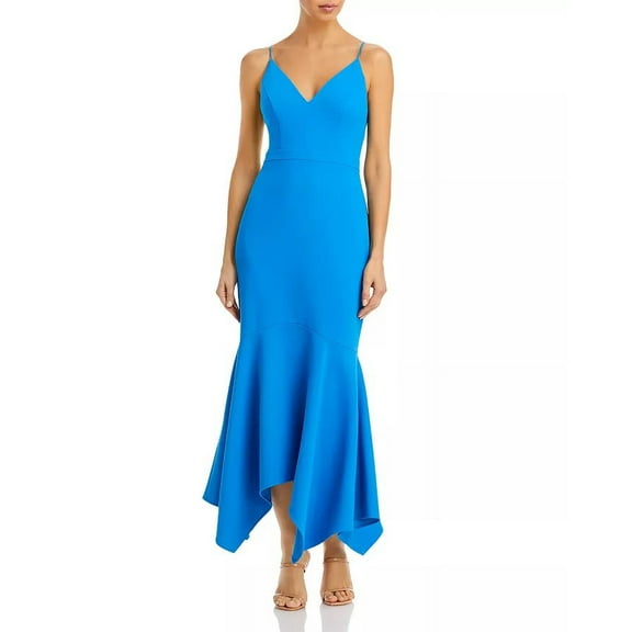 Aqua BLUE Women's Asymmetric Flounce Cocktail Dress, US 0
