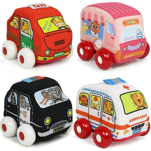 Click N' Play Plush Cars - Set of 4 Soft Cars - Durable Stuffed ...