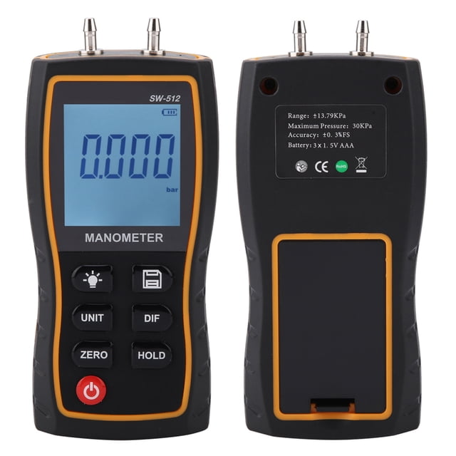 Manómetro diferencial digital, SW‑512B Medidor de presión de aire digital de alta precisión Manómetro de vacío El mejor en su clase