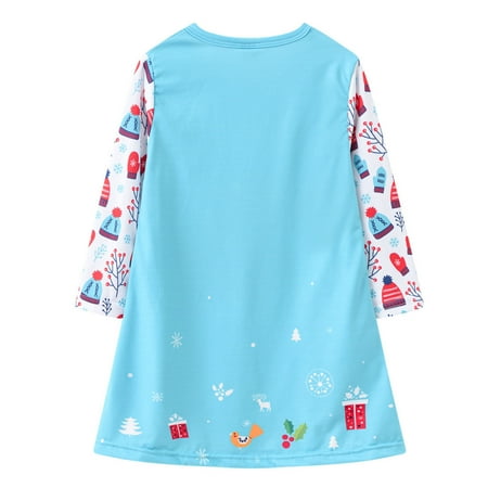 

DNDKILG Infant Baby Toddler Child Children Kids Long Sleeve Dresses for Girl Christmas Sundress Fall Winter Dress Blue 3Y-8Y