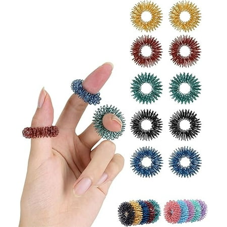 Enkey Spiky Sensory Rings, 10 Pack, Stress Relief Fidget Sensory Toys, Fidget Rings, Fidget Ring for Anxiety, Stress Relief Rings, Massager for Fidget ADHD Autism, Silent Stress Reducer Ring