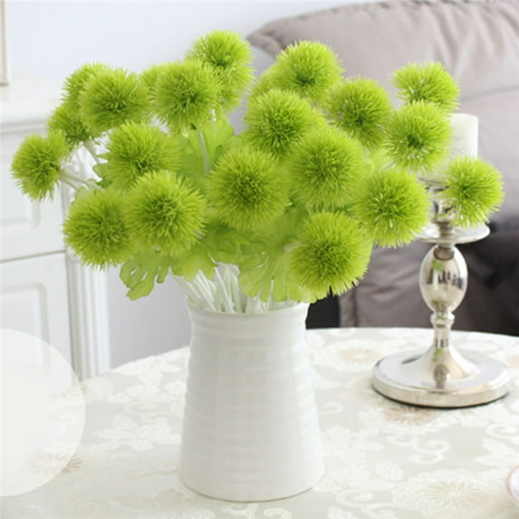 CreativeArrowy 6pcs Artificial Dandelion Flower Green Color Decorative Fake Flowers Grass Ball Plants for Wedding Home Garden Decoration Floral