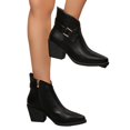 thumbnail image 4 of EKVAHL Women's Pointed Toe Ankle Boots, Chunky Mid Heel Zip Booties, Short Boots for Office Fall Occasions Black, 4 of 6