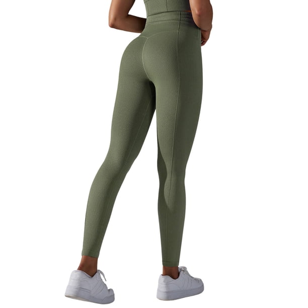 Nuevos pantalones de yoga de mujer de punto sin costuras y cintura alta - Efecto scrunched, cintura en forma de V - Nailon/spandex opaco para correr/fitness