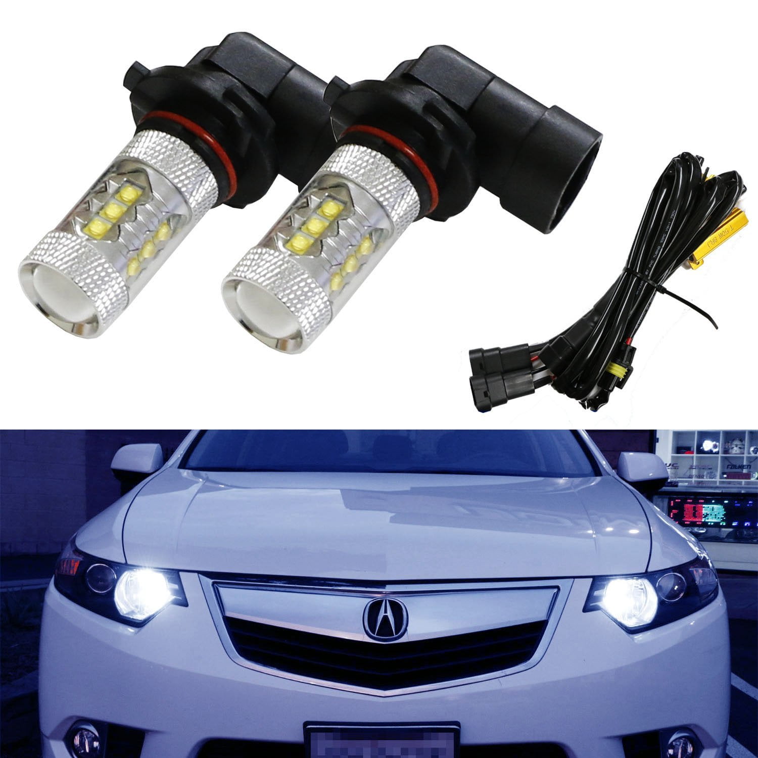 Compatible For Acura TSX RDX TL MDX Civic Accord CRZ iJDMTOY 8K Blue 80W 16-CREE 9005 LED High Beam Daytime Running Lights Kit 