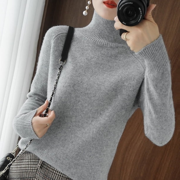 Suéter de cuello alto de color sólido de estilo coreano grueso y suelto para mujer, suéter de otoño e invierno con cuello vertical, suéter de mujer