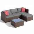 thumbnail image 3 of Lofka 5 Pieces Patio Furniture Set with Wicker Sofa and Tempered Glass Table for Outdoor | Backyard in Gray, 3 of 13