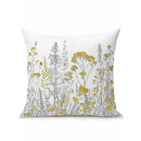 Outdoor Pillows Waterproof, Yellow Spring Floral Bedding Throw Pillows with Insert for Couch Sofa Bed, Elegant Pastoral Flowers 16x16 Inch Pillowcases Decorative Camping Patio Pillow Set of 1