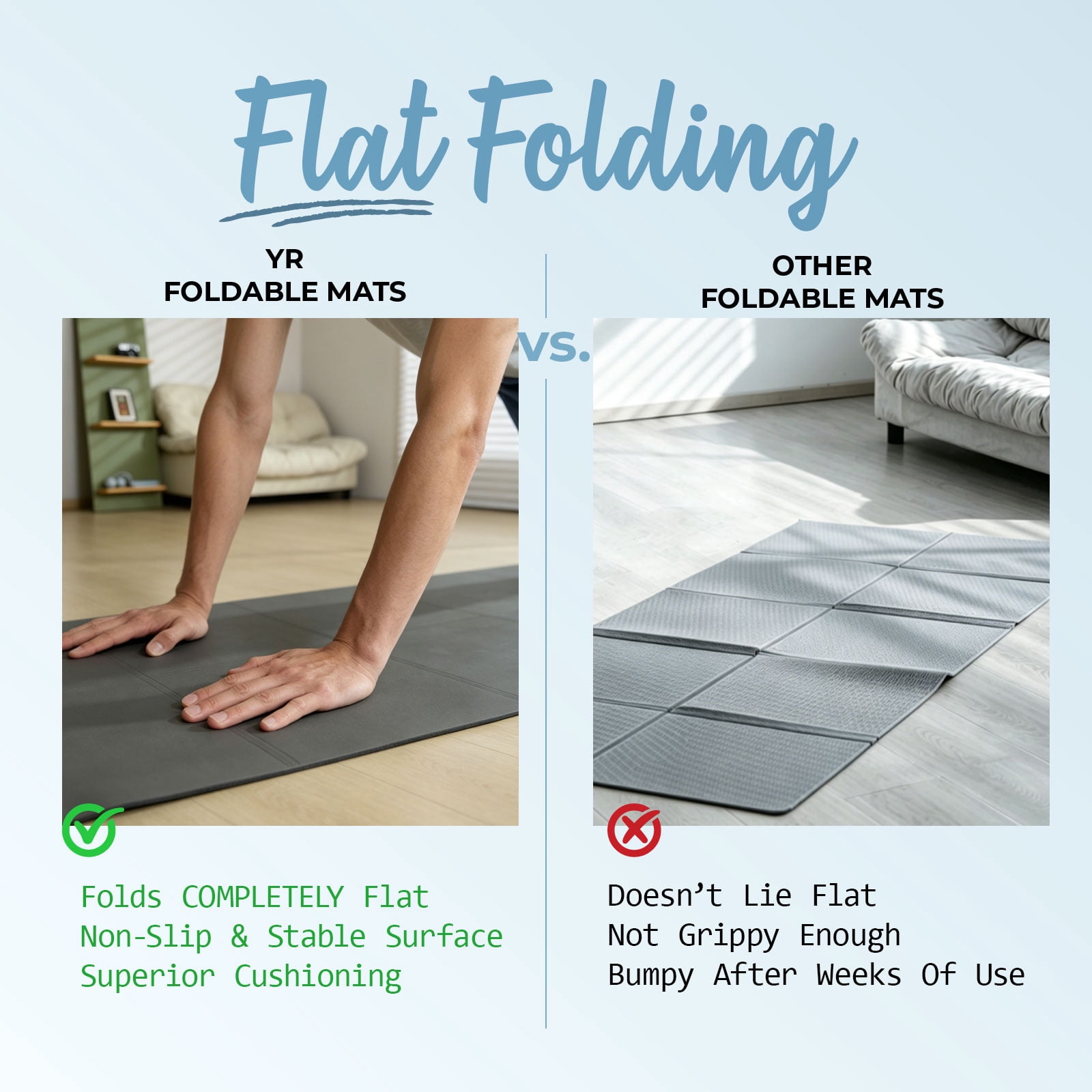YR Travel Yoga Mat, Foldable Non-Slip Portable Exercise Mat for Hot Yoga, Pilates, HIIT, Home Gym, Workouts