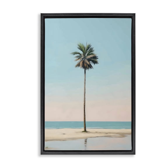 Stupell Industries Coastal High Tide Lone Palm Black Floating Frame Canvas Art, 17 x 25, by LSR Design Studio