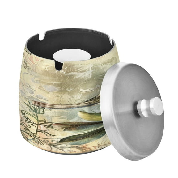 ALAZA Cigar Ashtray with Lid Bird on Retro Peony Flower Ash Tray for Cigarettes Smokeless Ashtrays