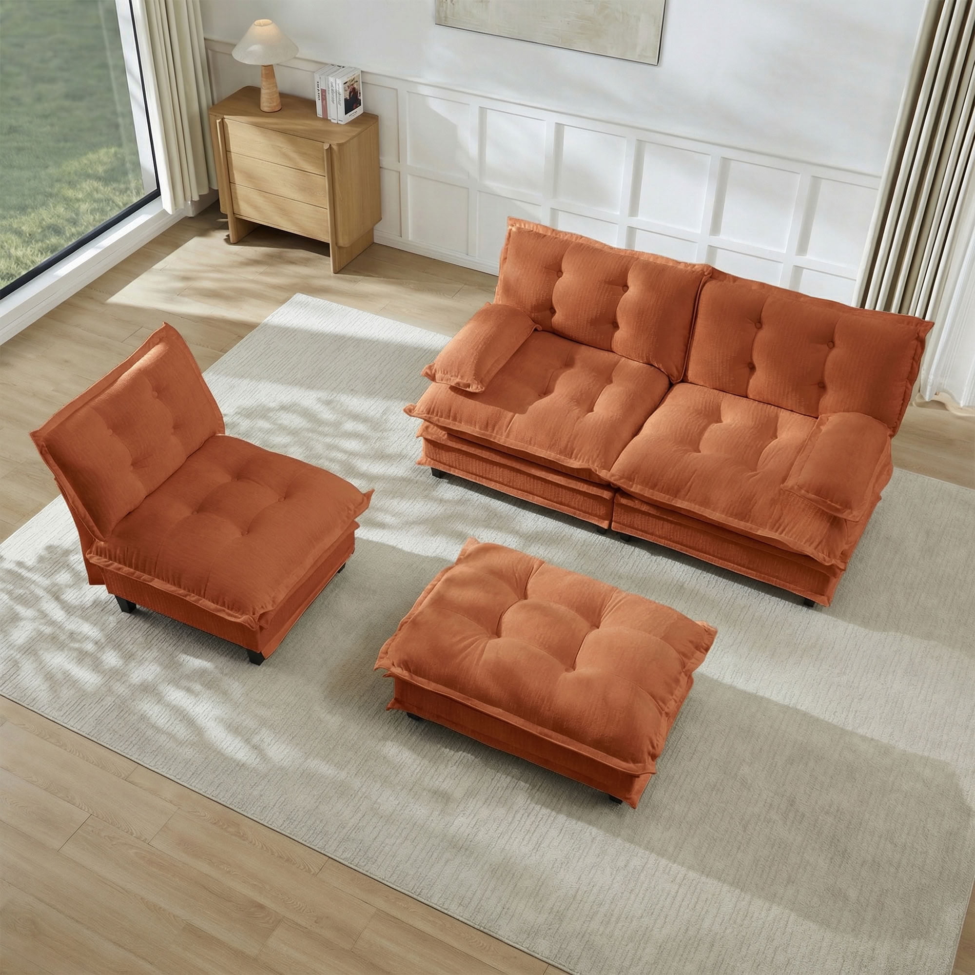 MAYEERTY 107 Inch Cloud Modular Sectional Sofa, L-Shaped 3-Seater Chenille Couch, Solid Wood & Metal Frame for Home Living Room