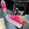 thumbnail image 5 of Women Shoes Fashion Solid Color Leather Round Toe Lace Up Platform Casual Shoes light up shoes for girls white leather shoes platform shoes for women womens platform shoes Hot Pink 6, 5 of 5