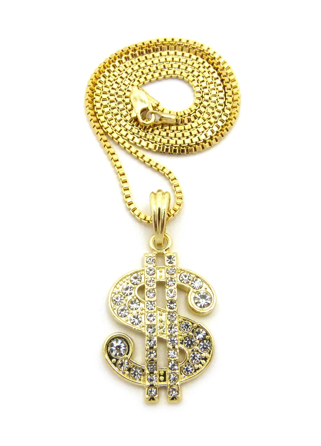 Men's Iced Out Gold PT Hip Hop YRN CZ Pendant w/ 2mm 24" Box Chain Gold Necklace 