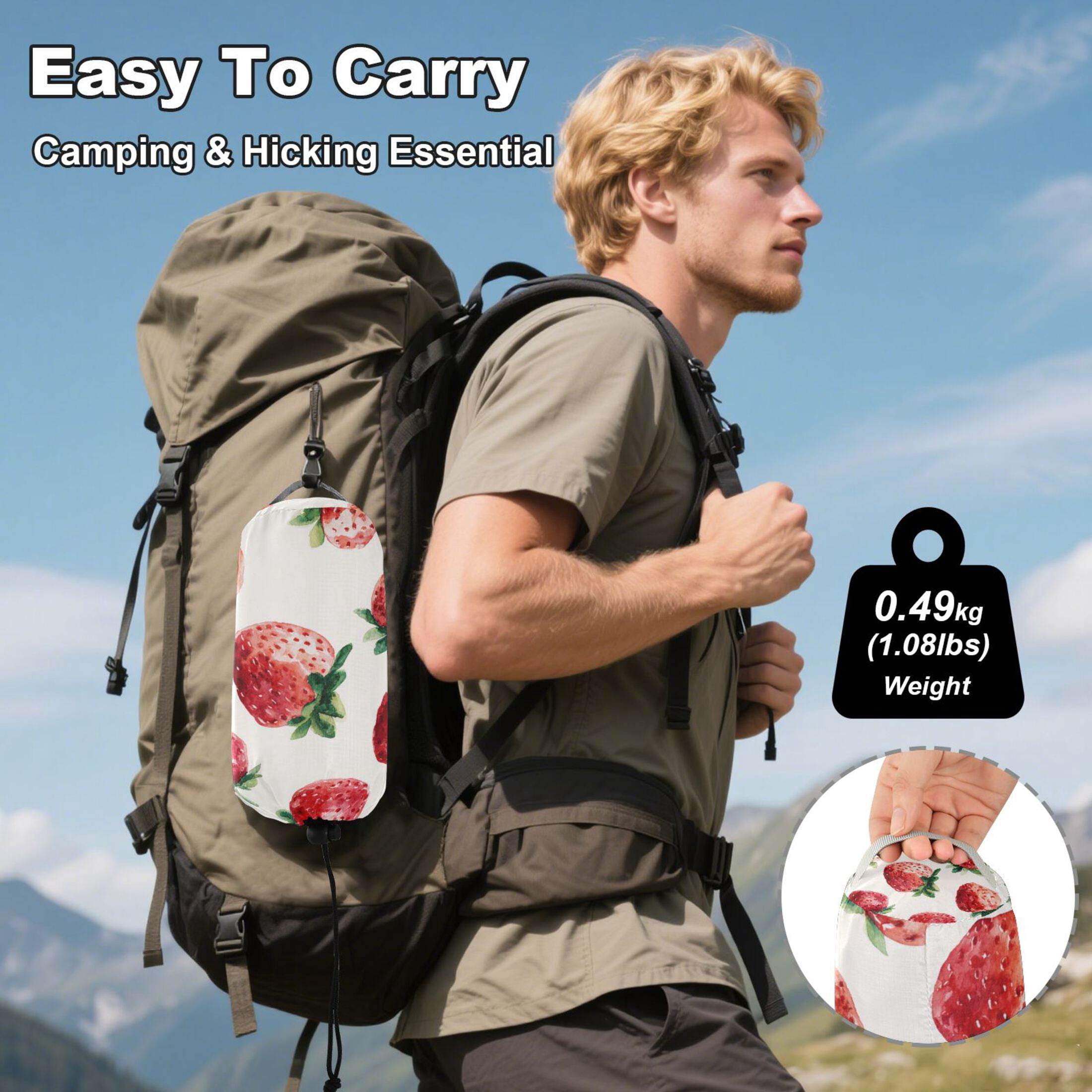Hammock Camping Hammock Nylon Portable Hammock Travel Camping Hammock Juicy Strawberry Red Pattern