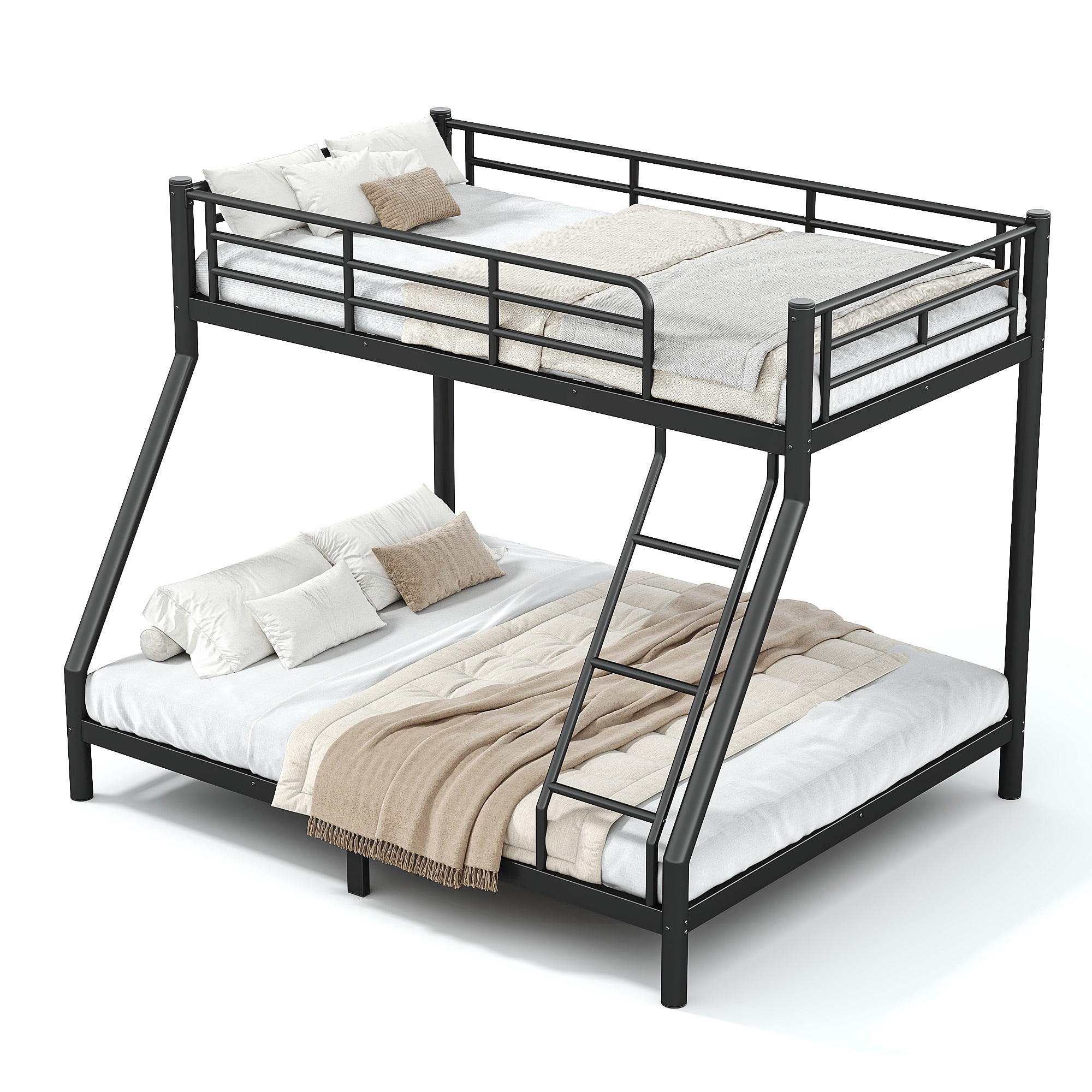 GARITIN Twin XL Over Queen Size Metal Bunk Bed 82.4 Inch, Bunk Bed Frame with Ladder and Guardrails for Teens Adults, Black