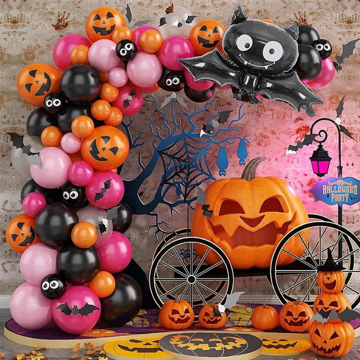 Halloween Balloons Set Latex Black Orange Confetti Balloons Set Reusable Cute Cartoon Bat