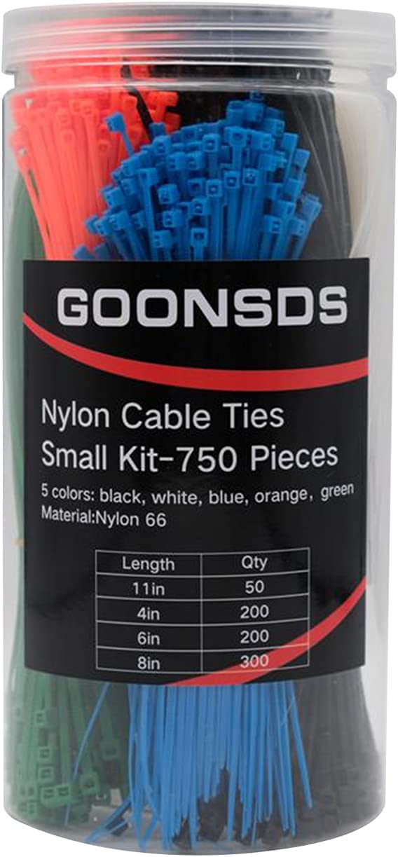 750 Pcs Zip Tie Kit, Tie Wraps SelfLocking Colored Nylon Zip Ties for