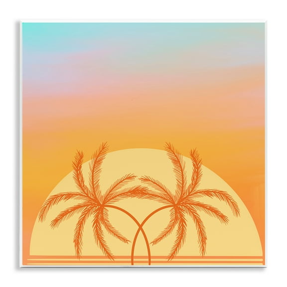 Stupell Industries Retro Sunset Palm Trees Plants & Flowers Painting Unframed Art Print Wall Art, 12 x 12
