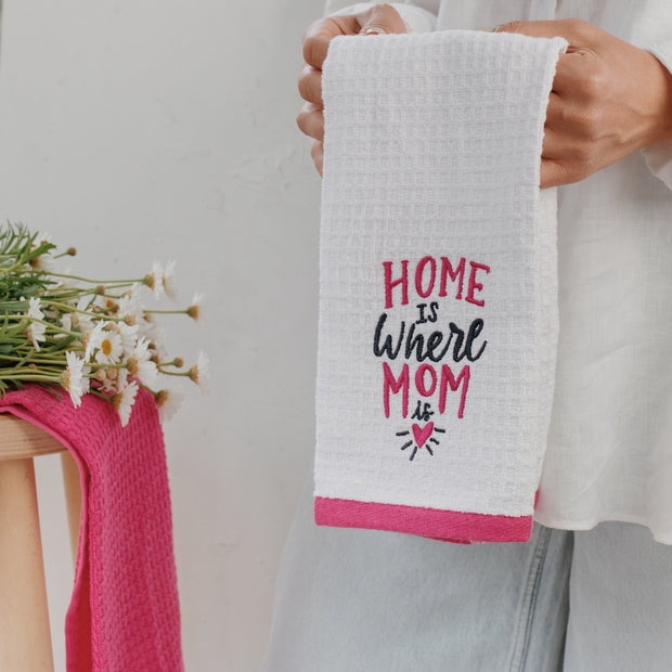 Wear Sierra 100% Cotton Kitchen Towel Set of 2 – Soft & Absorbent Dish Towels for Cooking & Cleaning – “Home Is Where Mom Is” Design