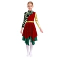 thumbnail image 2 of YiZYiF Kids Girls Lyrical Praise Dance Dress Color Block Printed Worship Robe Metallic Irregular Burgundy 10, 2 of 5