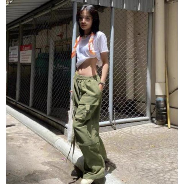 VISgogo Pantalones rectos para mujer, cintura alta, color sólido, ajuste holgado, informal, elástico, cargo, con bolsillos VISgogo moda