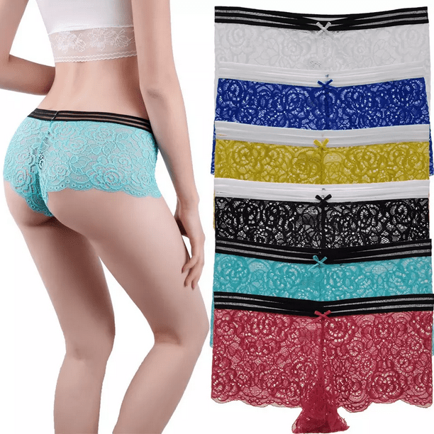 6 Pack Satin Ice Silk Underwear Women Sexy Briefs Seamless Lace