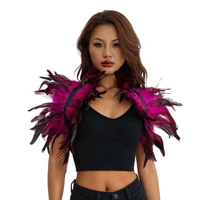 Fortune Cape Gothique à Plumes pour Femmes Halloween Cosplay Fête Châle à Lacets Boléro