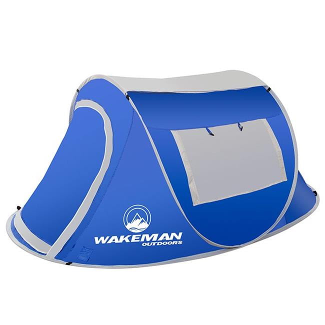 Photo 1 of Wakeman Outdoors Pop-up Tent 2 Person, Water Resistant Barrel Style Tent for Camping With Rain Fly And Carry Bag, Sunchaser 2-person Tent Blue