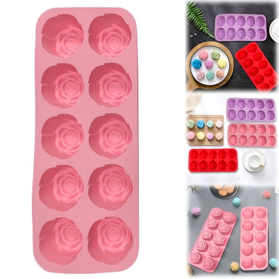 ACDANC Silicone Rose Mold for Baking and Crafting, 10-Cavity Rose Silicone Mold for Candles and Soaps, Heat-Resistant, Easy Release and Cleaning