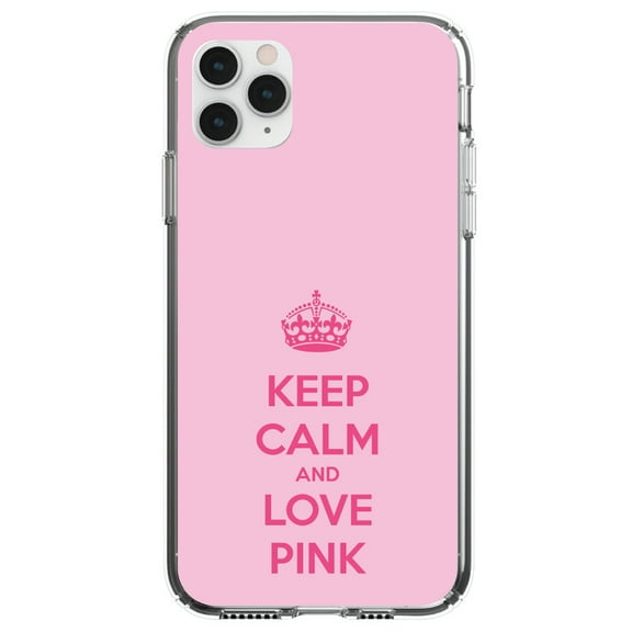 DistinctInk Clear Shockproof Hybrid Case for iPhone 12 Pro MAX (6.7" Screen) - TPU Bumper, Acrylic Back, Tempered Glass Screen Protector - Keep Calm and Love Pink