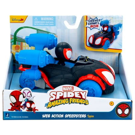 MARVEL Spidey and His Amazing Friends Spin Web Action Speedster - 6 inch Vehicle with Power Up Turbines and Built-In-Character