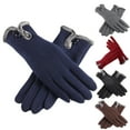 thumbnail image 6 of Opolski 1 Pair Two Buttons Solid Color Driving Gloves Fleece Lining Warm Women Gloves for Autumn Winter Red, 6 of 7