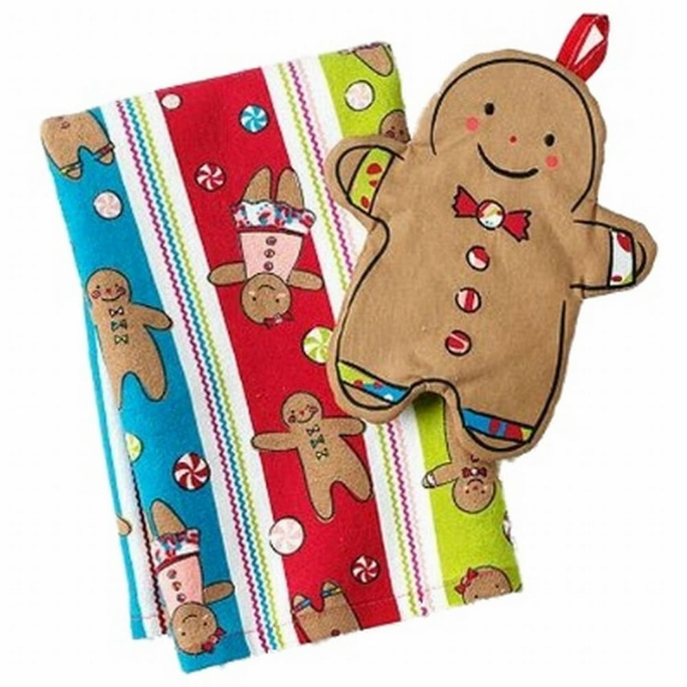 St Nicholas Square Gingerbread Man Kitchen Dish Towel & Potholder Set