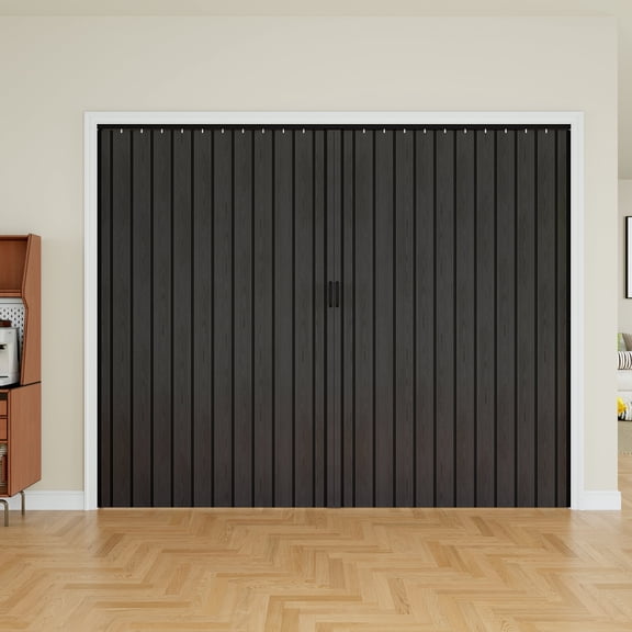 96 x 80 Single Layer Accordion Door for Doorway, for Opening Width 73"-96", Strong Magnet Folding Door, Trimmable Height&Width, Room Dividers for Pantry Laundry Closet RV, Black Wood Grain